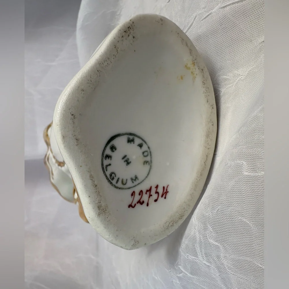 Antique Belgian White and Gold Porcelain Spill Vase-Preowned, No Chips or Cracks